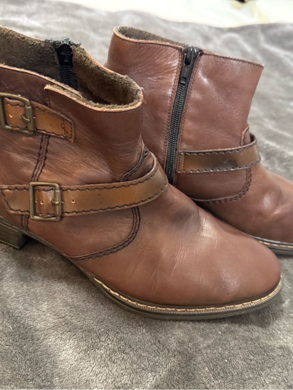 Rieker Brown Leather Ankle Booties with Buckle Strap